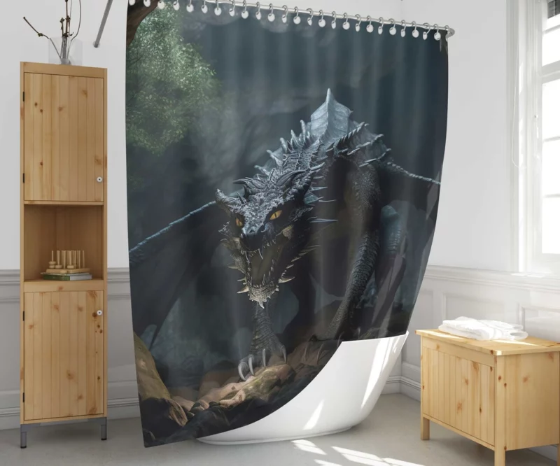 Fantasy Dragon Illustration Shower Curtain 1