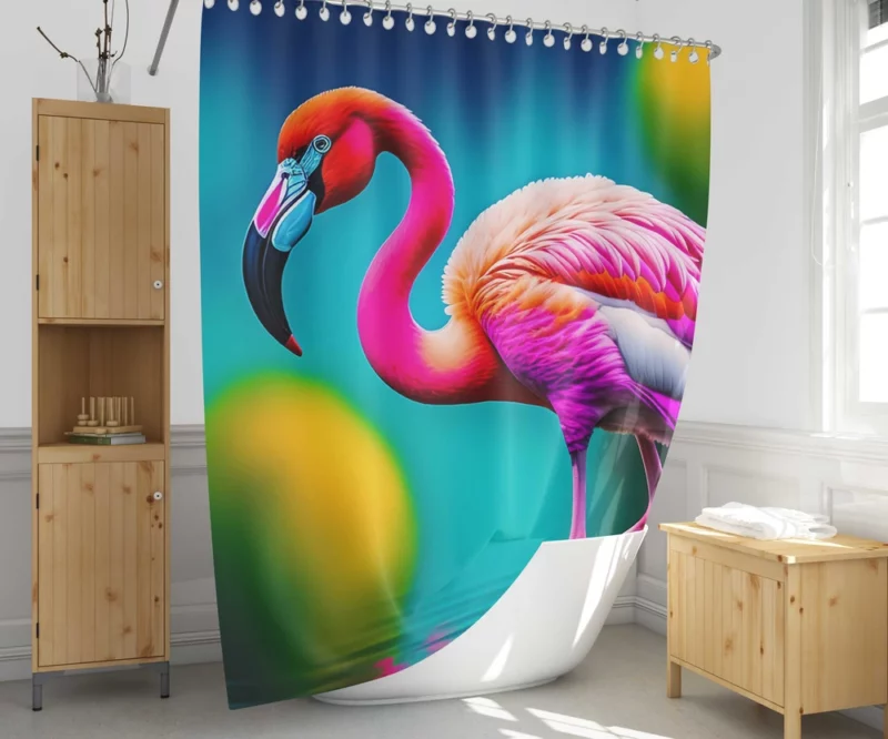 Flamingo Colorful Artwork Shower Curtain 1