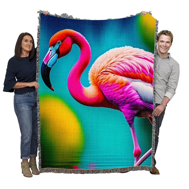 Flamingo Colorful Artwork Woven Blanket