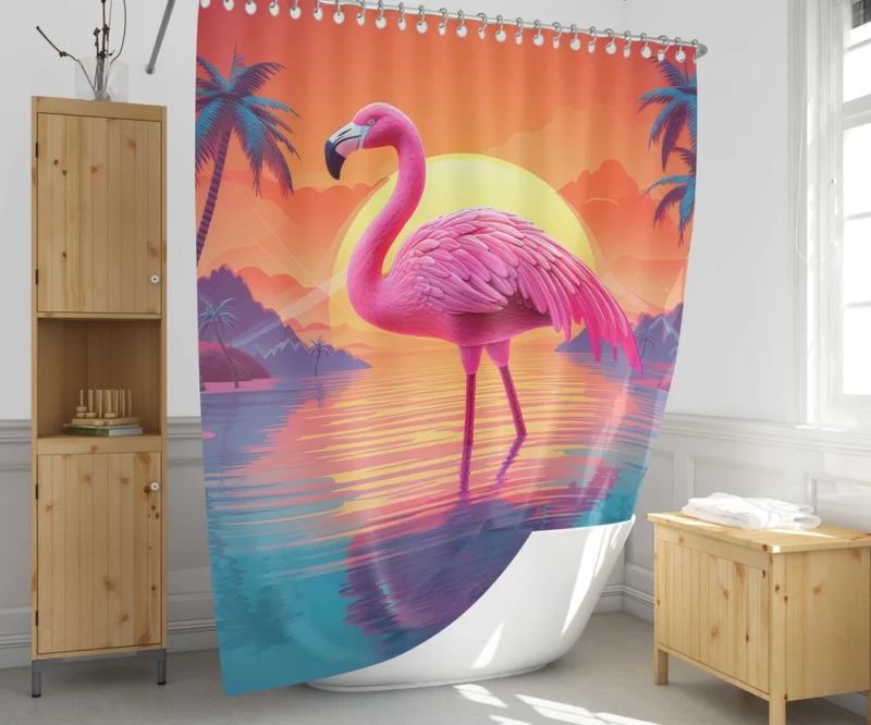 Flamingo Silhouette Sunset Shower Curtain 1