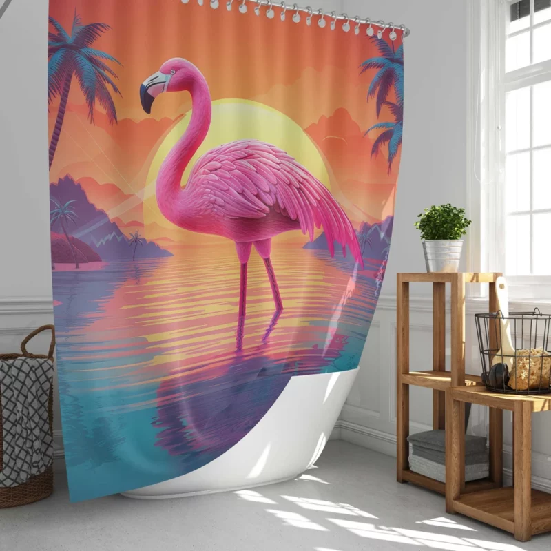 Flamingo Silhouette Sunset Shower Curtain