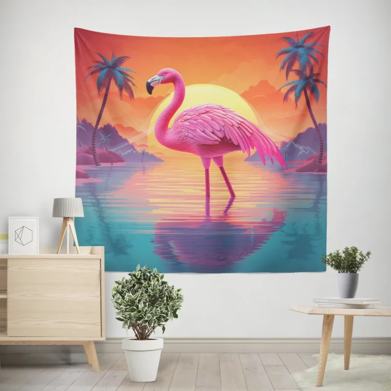 Flamingo Silhouette Sunset Wall Tapestry