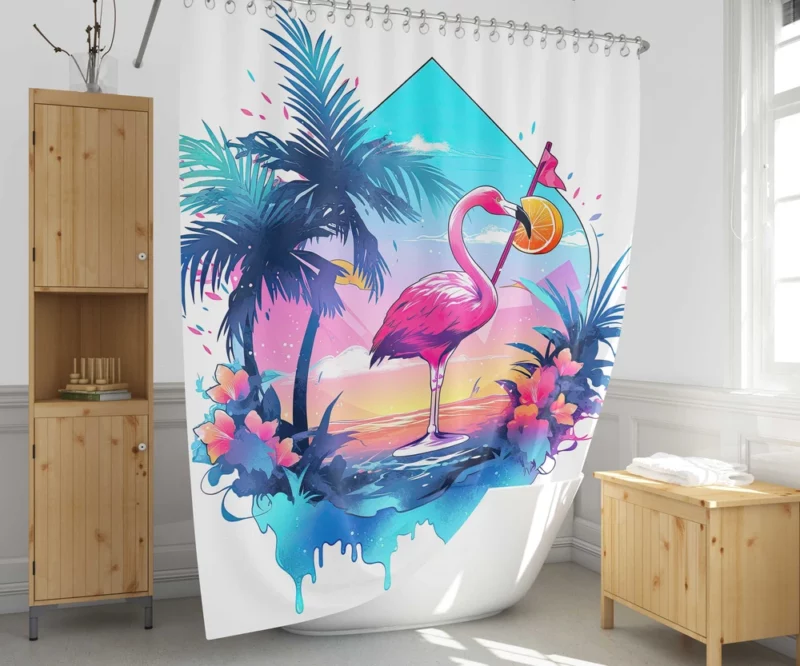 Flamingo Sticker Designs Shower Curtain 1