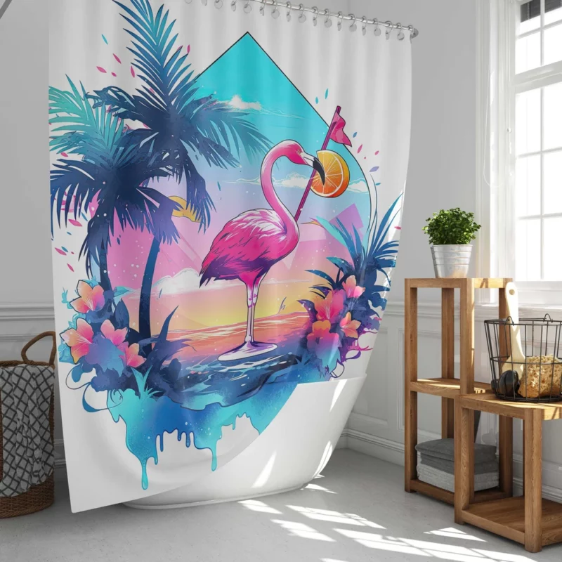 Flamingo Sticker Designs Shower Curtain