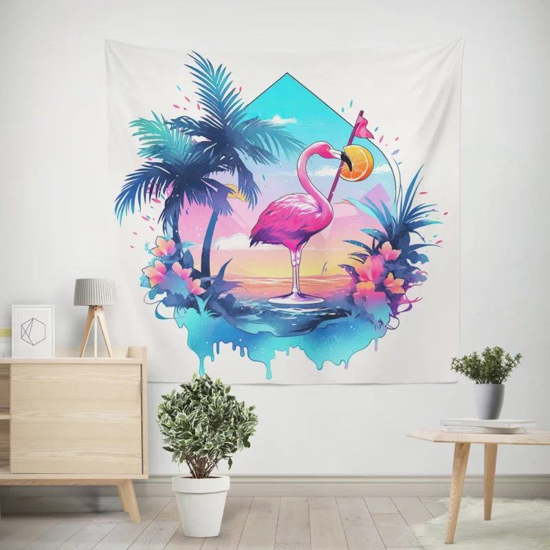 Flamingo Sticker Designs Wall Tapestry