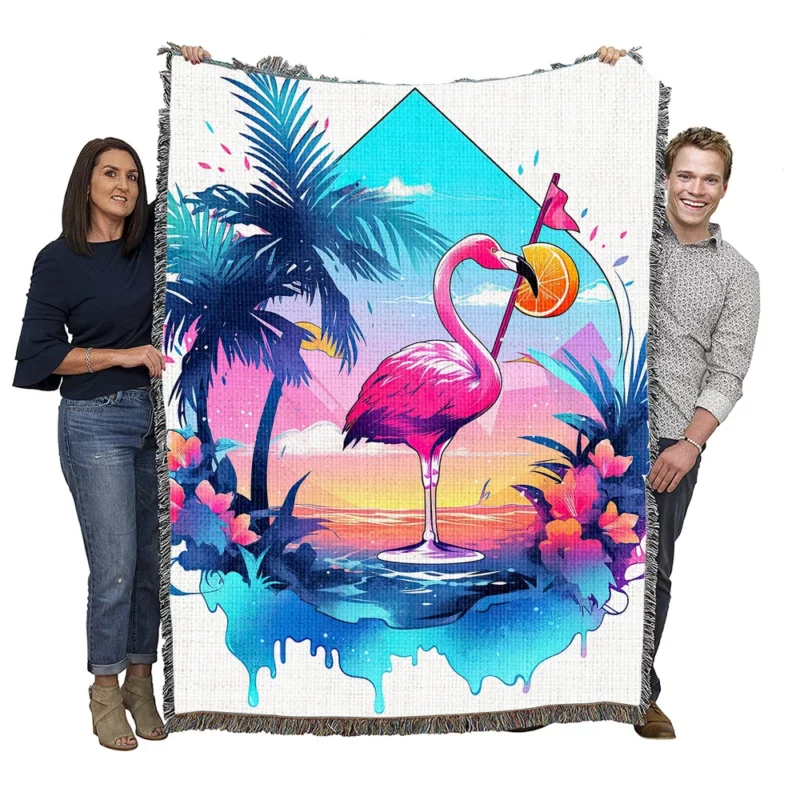 Flamingo Sticker Designs Woven Blanket