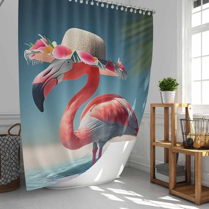 Flamingo in Hawaiian Flowers Shower Curtain