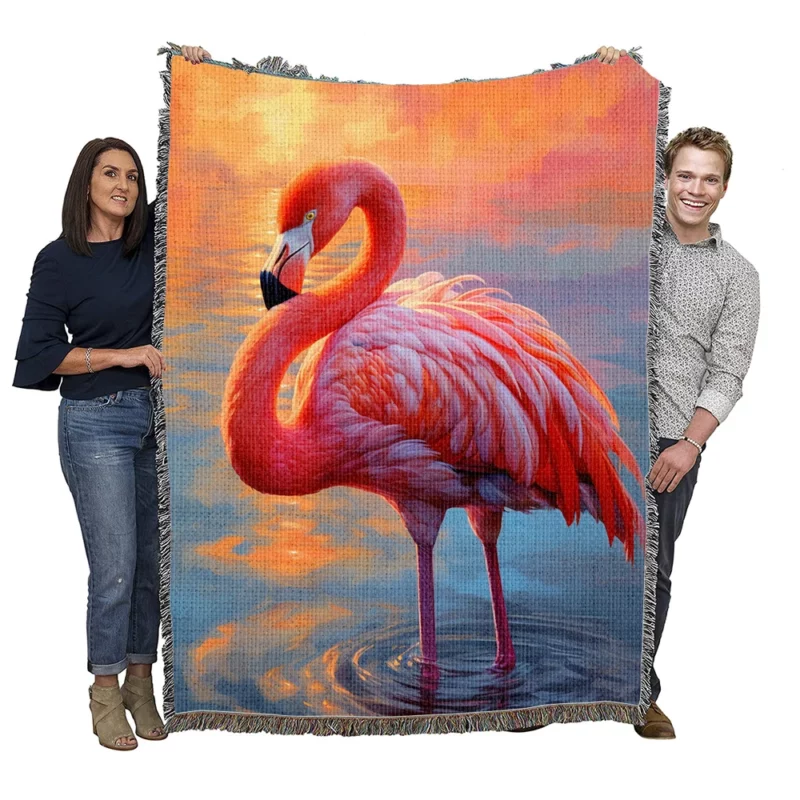 Flamingo in Sunlight Woven Blanket