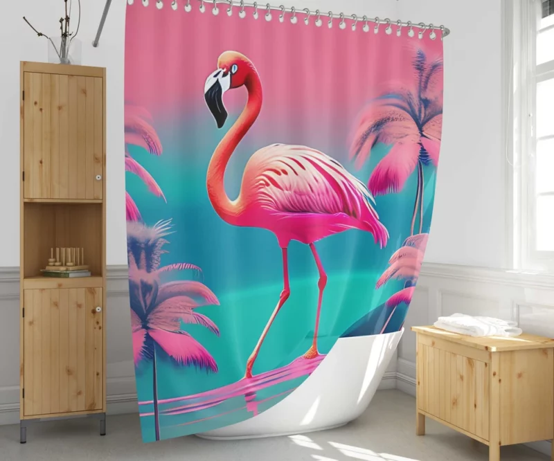 Flamingo on Pink Background Shower Curtain 1