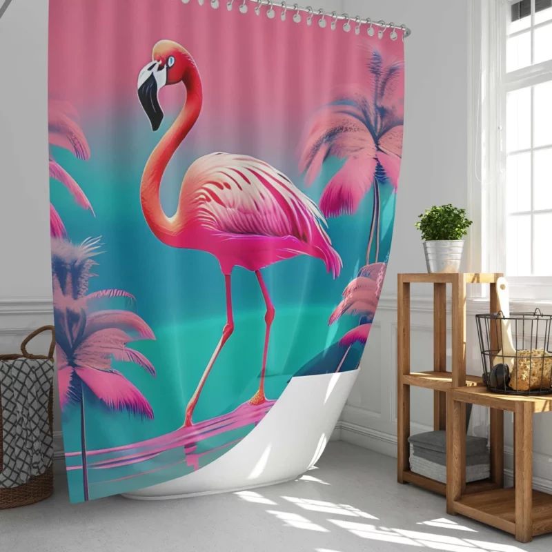 Flamingo on Pink Background Shower Curtain