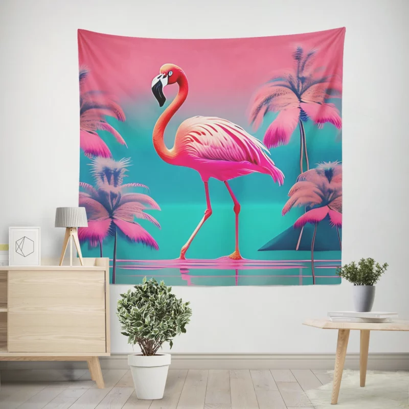 Flamingo on Pink Background Wall Tapestry