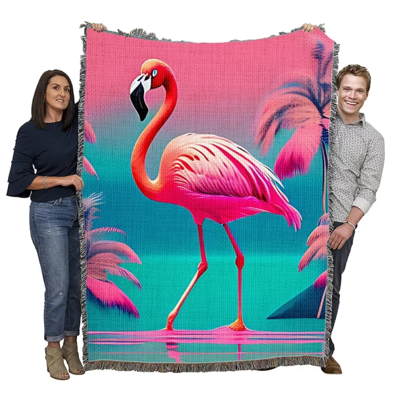 Flamingo on Pink Background Woven Blanket