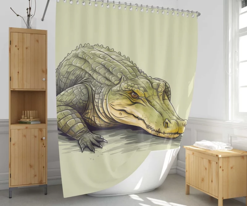 Flat Crocodile Illustration Shower Curtain 1