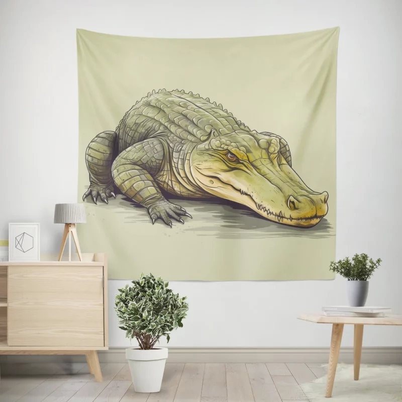 Flat Crocodile Illustration Wall Tapestry