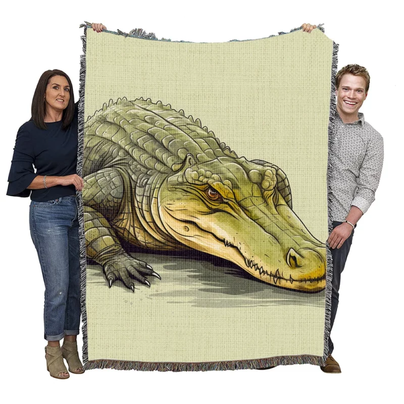 Flat Crocodile Illustration Woven Blanket