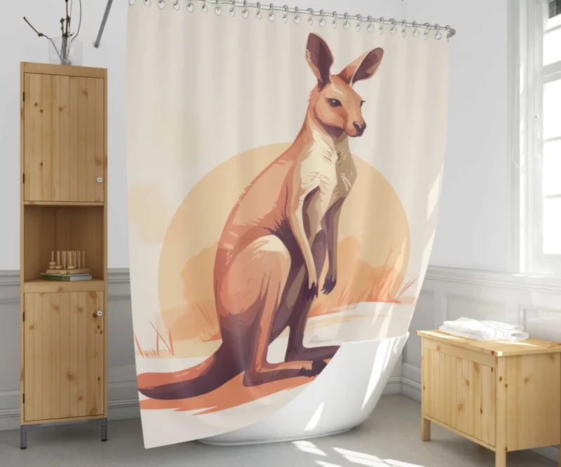 Flat Kangaroo Illustration Shower Curtain 1