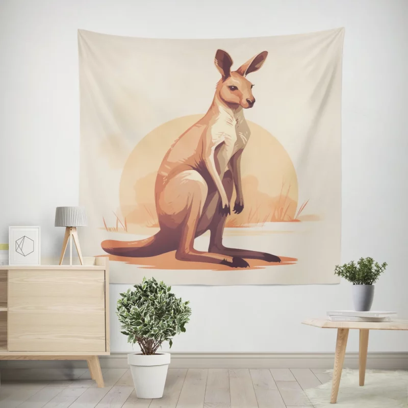 Flat Kangaroo Illustration Wall Tapestry