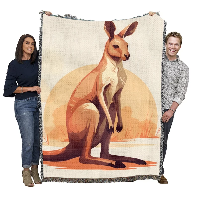 Flat Kangaroo Illustration Woven Blanket