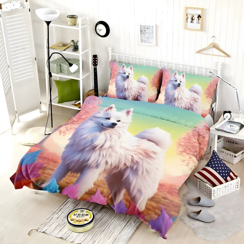 Fluffy American Eskimo Dog Winter Companion Bedding Set