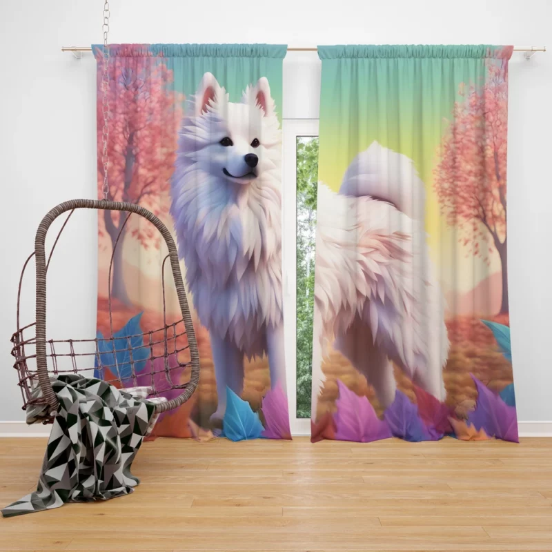 Fluffy American Eskimo Dog Winter Companion Curtain