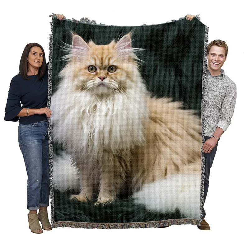 Fluffy Cat Close-Up Woven Blanket