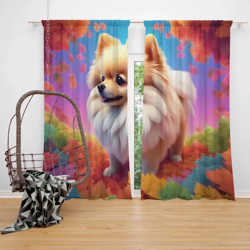 Fluffy Elegance Pomeranian Dog Companion Curtain