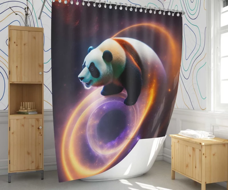 Flying Panda in a Galaxy Shower Curtain 1