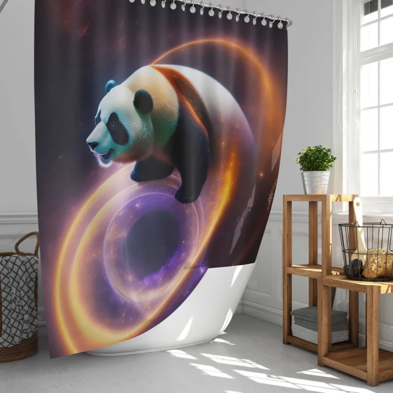 Flying Panda in a Galaxy Shower Curtain