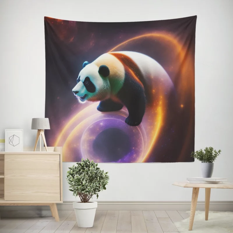 Flying Panda in a Galaxy Wall Tapestry