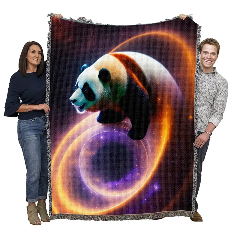 Flying Panda in a Galaxy Woven Blanket