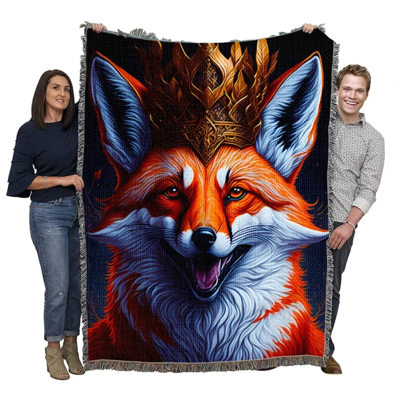 Fox Illustration Artwork Woven Blanket