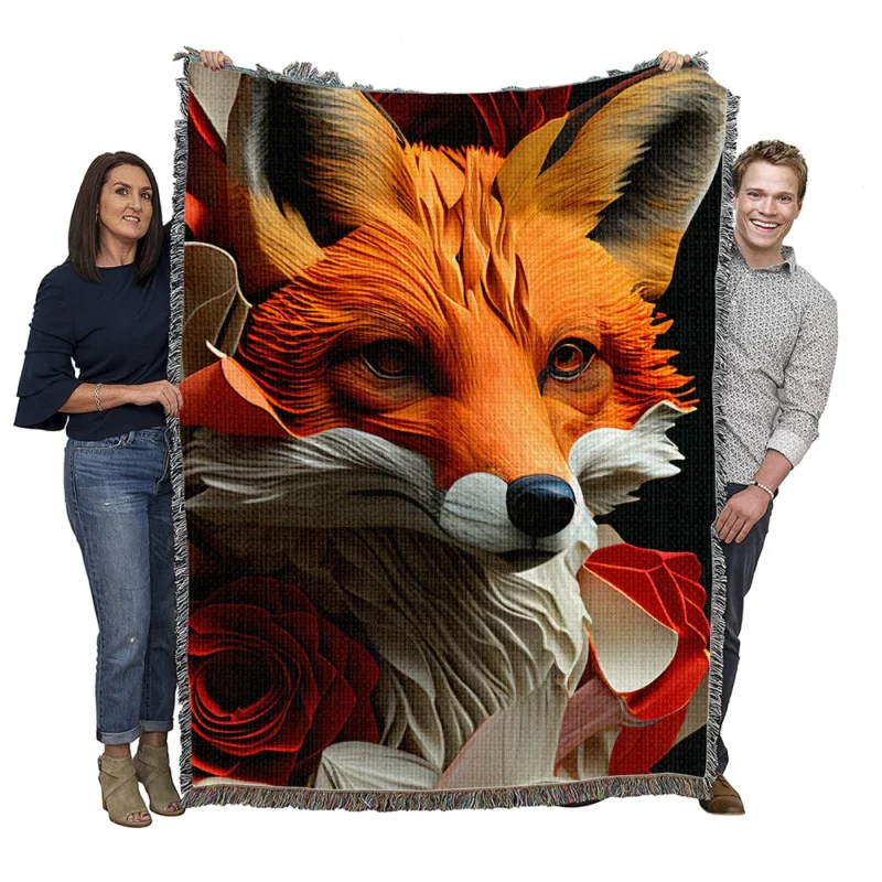 Fox Paper Style Portrait Woven Blanket
