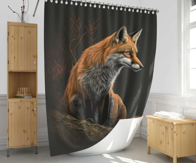 Fox Sitting on Hill Painting Shower Curtain 1