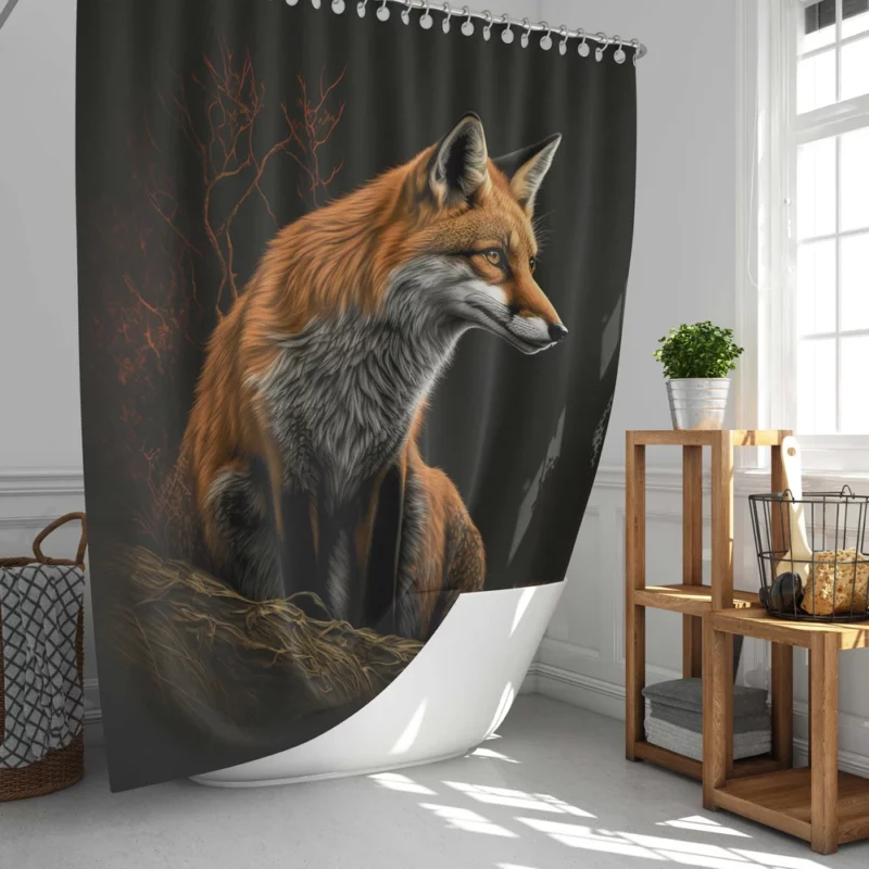 Fox Sitting on Hill Painting Shower Curtain