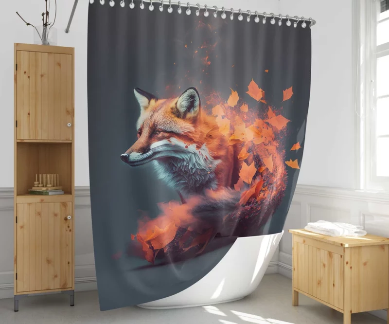 Fox Surrounded by Leaves Shower Curtain 1