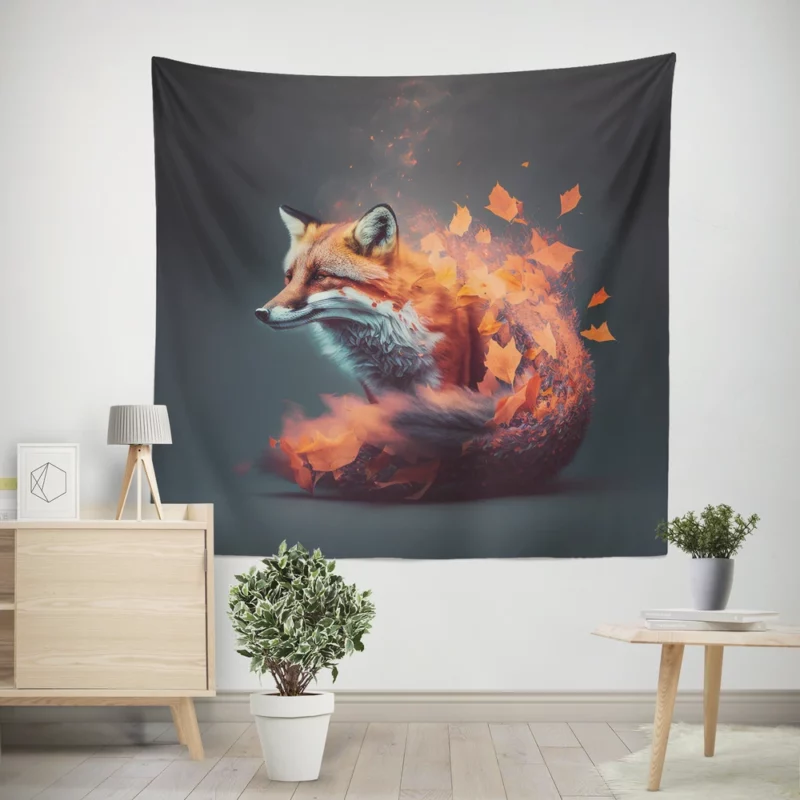 Fox Surrounded by Leaves Wall Tapestry