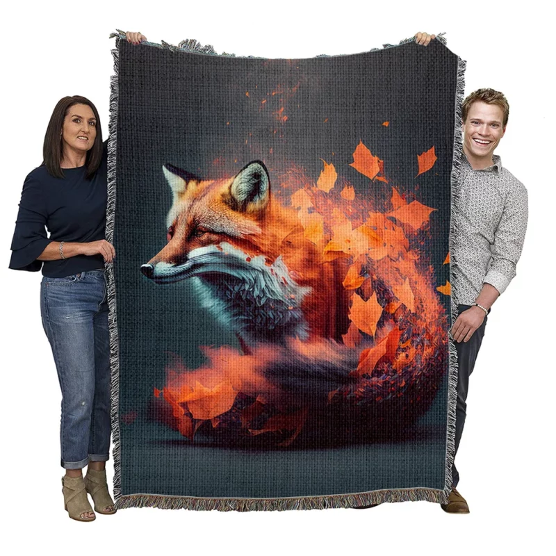 Fox Surrounded by Leaves Woven Blanket