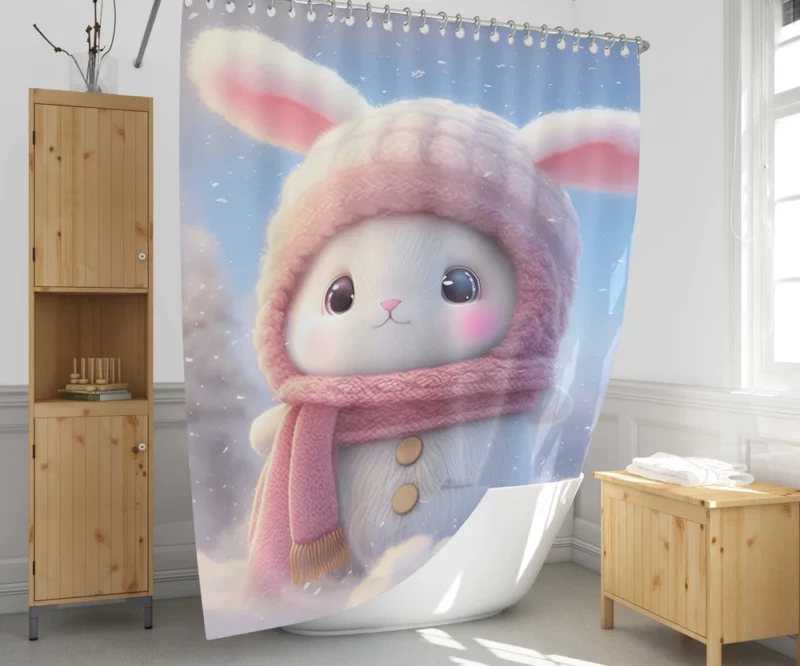 Funny Bunny Illustration Shower Curtain 1