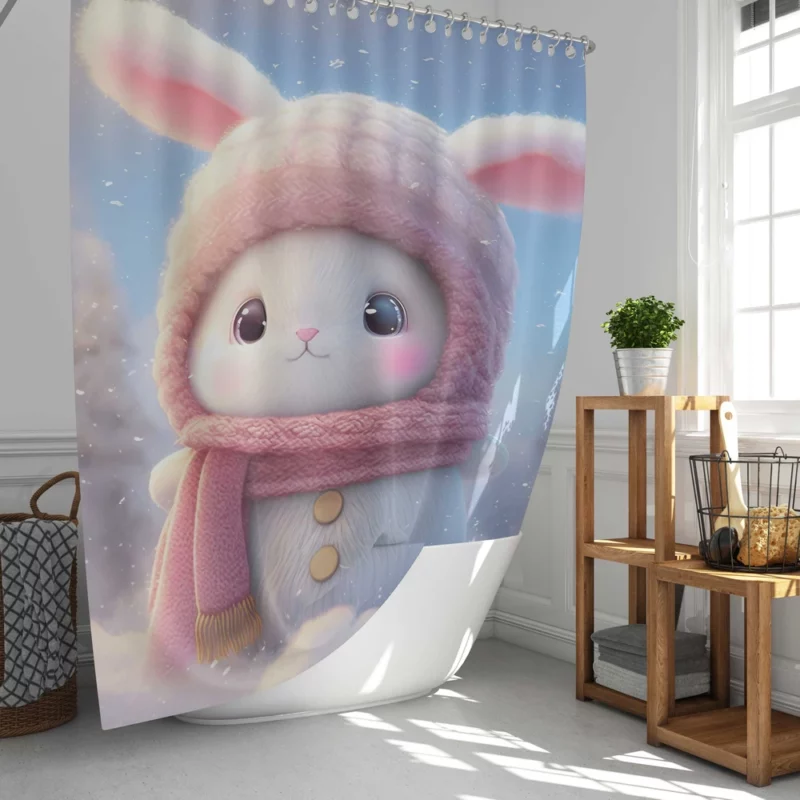 Funny Bunny Illustration Shower Curtain