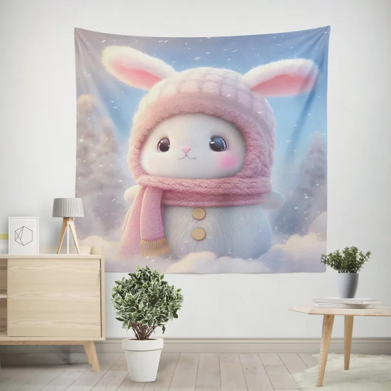 Funny Bunny Illustration Wall Tapestry