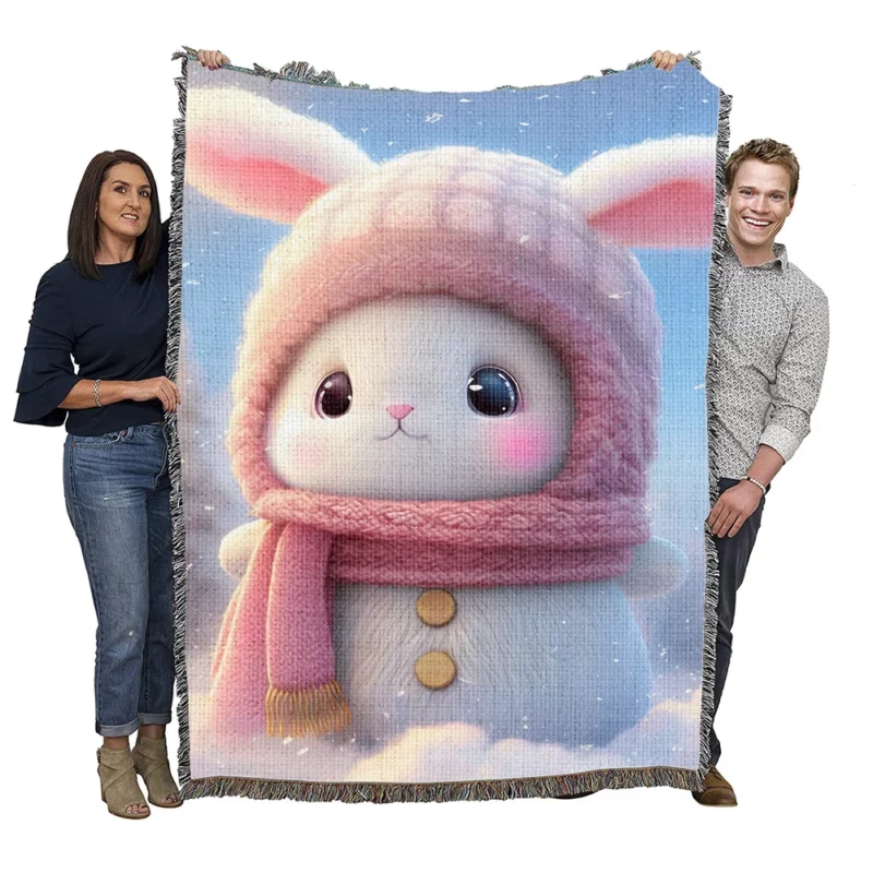 Funny Bunny Illustration Woven Blanket