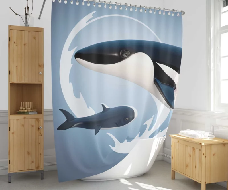 Funny Orca Logo Illustration Shower Curtain 1