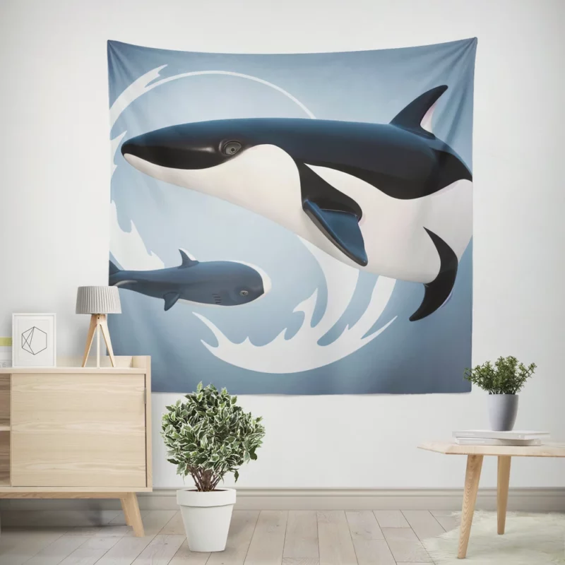 Funny Orca Logo Illustration Wall Tapestry