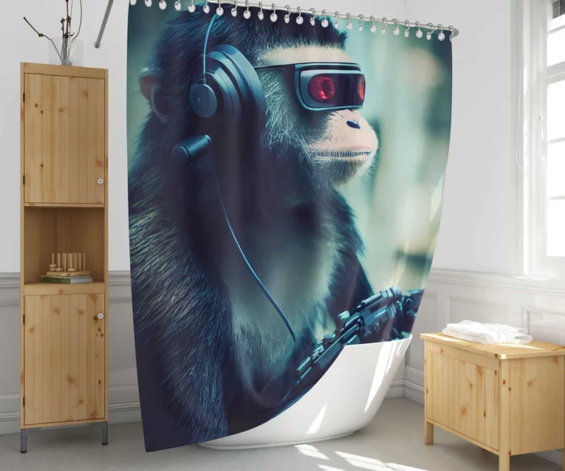 Futuristic Cyberpunk Monkey Shower Curtain 1