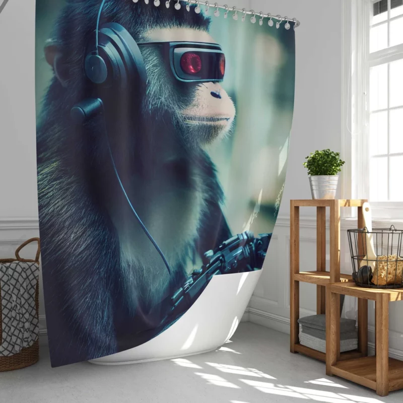 Futuristic Cyberpunk Monkey Shower Curtain