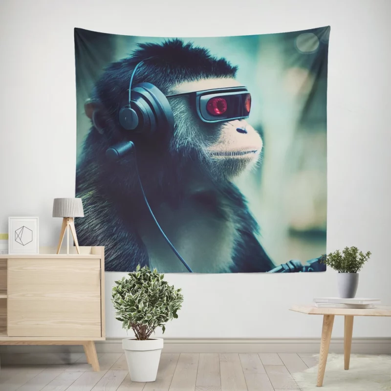 Futuristic Cyberpunk Monkey Wall Tapestry