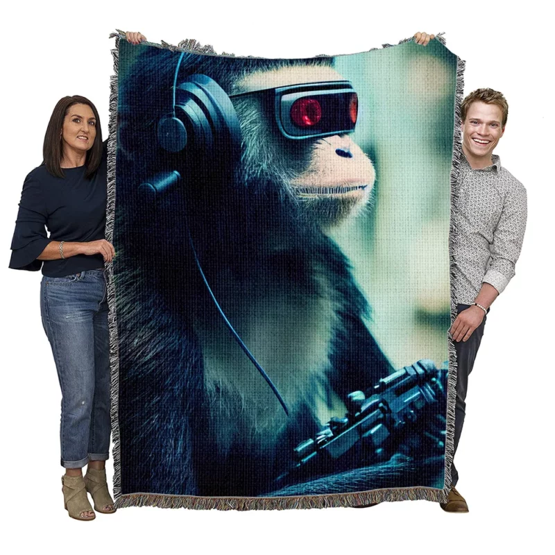 Futuristic Cyberpunk Monkey Woven Blanket