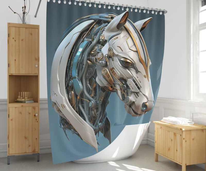 Futuristic Horse Head Shower Curtain 1