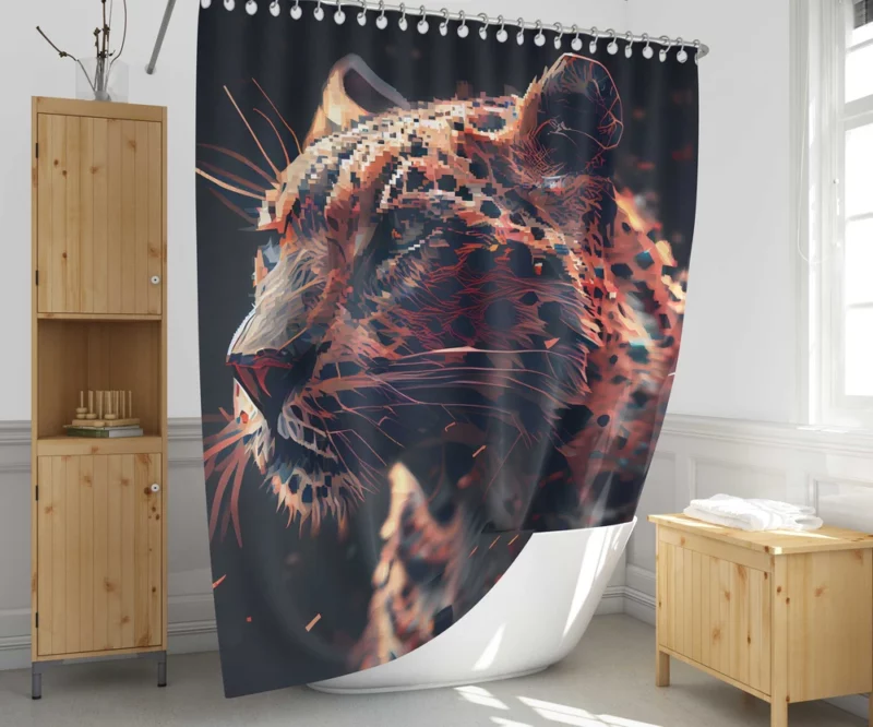 Futuristic Leopard Illustration Shower Curtain 1