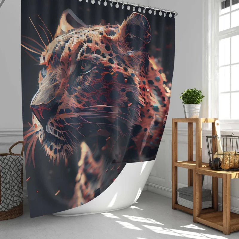 Futuristic Leopard Illustration Shower Curtain